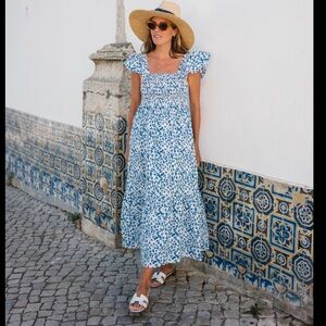 OPT blue white smock dress